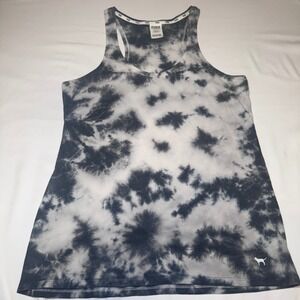 Victorias Secret PINK Sleepwear Tank Top Large Black White Tie Dye Racerback L